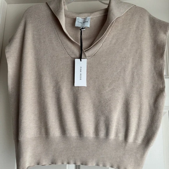 🆕 NWT Pink Rose Cropped Elegant Cream Sweater - XL - Picture 4 of 4